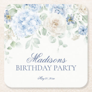 Porta-copo De Papel Quadrado Azul Hídrangea Blooms Botânicos Aniversário