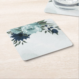 Porta-copo De Papel Quadrado Azul marinho empoeirado flores botânico