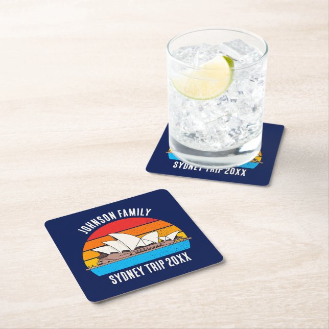 Porta-copo De Papel Quadrado Azul Personalizado Da Ópera Da Sydney Austrália (Insitu)