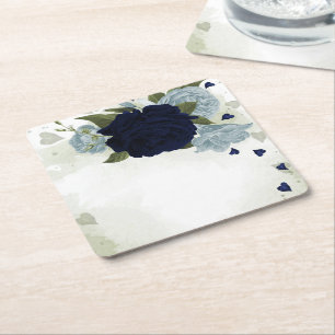 Porta-copo De Papel Quadrado azul poeirento & flores azuis marinho folhagem 