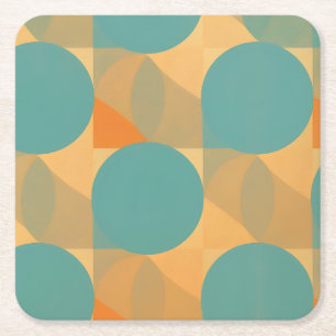 Porta-copo De Papel Quadrado Azul-turquesa, Bege e Laranja em Padrão de Estilo