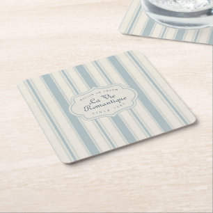 Porta-copo De Papel Quadrado Azul Vintage e Listras de Creme País Francês