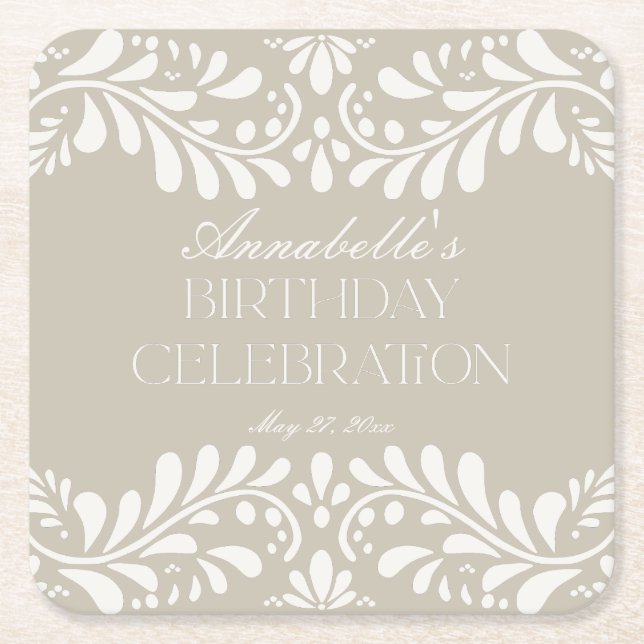 Porta-copo De Papel Quadrado Azulejo Beige Talavera Festa de aniversário Fiesta (Frente)