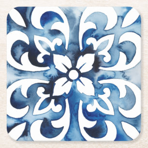 Porta-copo De Papel Quadrado Azulejo Cobalt II