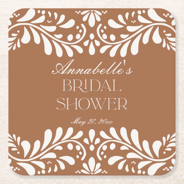 Porta-copo De Papel Quadrado Azulejo de argila Talavera Churrasco de Noiva Fies (Frente)