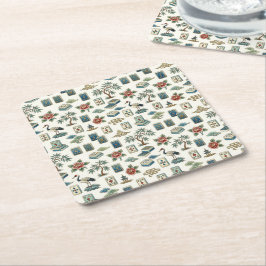 Porta-copo De Papel Quadrado Azulejo de Mahjong em Estilo Chinesice Vintage