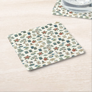 Porta-copo De Papel Quadrado Azulejo de Mahjong em Estilo Chinesice Vintage