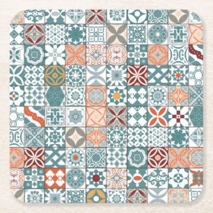 Porta-copo De Papel Quadrado Azulejo marroquino - azul e marrom