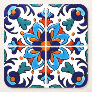 Porta-copo De Papel Quadrado Azulejo mexicano Talavera Terracotta nº 9