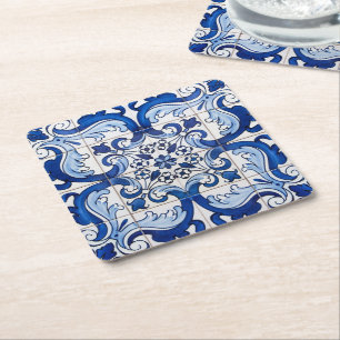 Porta-copo De Papel Quadrado Azulejo - Padrão de Azulejos Glazados Portugueses