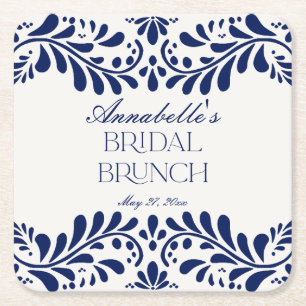 Porta-copo De Papel Quadrado Azulejo Talavera Azul Brunch Espanhol de Festa de 