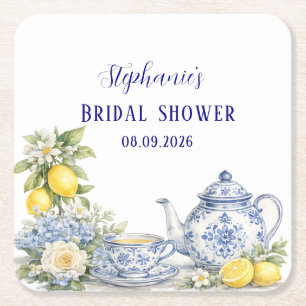 Porta-copo De Papel Quadrado Azulejos Azuis Mediterrâneo Chá de Noiva