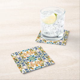 Porta-copo De Papel Quadrado Azulejos Azuis Padrão Mediterrâneo 
