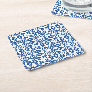 Porta-copo De Papel Quadrado Azulejos Azuis Padrão Vintage Português 