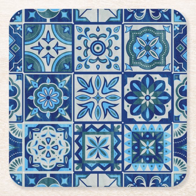 Porta-copo De Papel Quadrado Azulejos Blue Portugal Patterno (Frente)