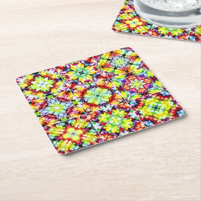 Porta-copo De Papel Quadrado Azulejos do Mediterrâneo, Azulejos de Tinta Álcool (Inclinado)