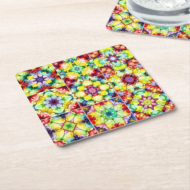 Porta-copo De Papel Quadrado Azulejos do Mediterrâneo, Azulejos de Tinta Álcool (Inclinado)