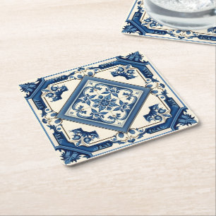 Porta-copo De Papel Quadrado Azulejos do Mediterrâneo, Portugal, Azulejo, Majol