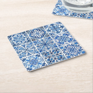 Porta-copo De Papel Quadrado Azulejos do Mediterrâneo, Portugal, Azulejo, Majol