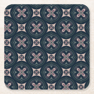 Porta-copo De Papel Quadrado azulejos geométricos florais de cores terrosas