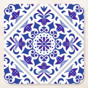 Porta-copo De Papel Quadrado Azulejos Índigo Português Azulejos azuis e brancos