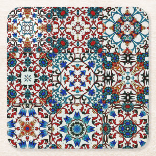Porta-copo De Papel Quadrado Azulejos marroquinos, mosaico, arte colorida