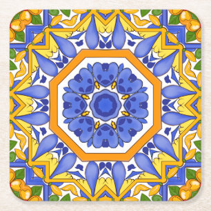 Porta-copo De Papel Quadrado azulejos mediterrâneos,majólica,siciliano,