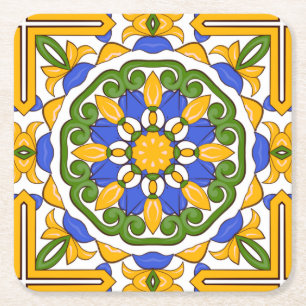 Porta-copo De Papel Quadrado Azulejos mediterrânicos, majolica, Siciliana, Azul