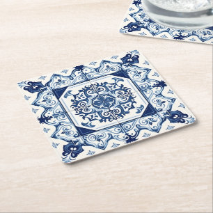 Porta-copo De Papel Quadrado Azulejos Portugueses Azulejo Azul