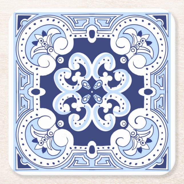 Porta-copo De Papel Quadrado Azulejos sicilianos, azulejo majolica (Frente)