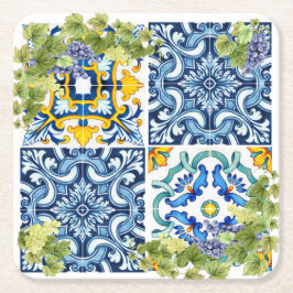 Porta-copo De Papel Quadrado Azulejos Sicilianos, Bright, Mediterrâneo, Vinha
