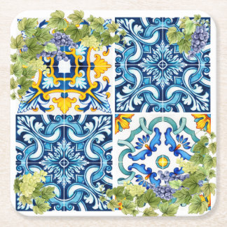 Porta-copo De Papel Quadrado Azulejos Sicilianos, Bright, Mediterrâneo, Vinha