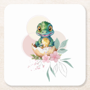 Porta-copo De Papel Quadrado Baby Alligator Hatching Floral Chá de fraldas