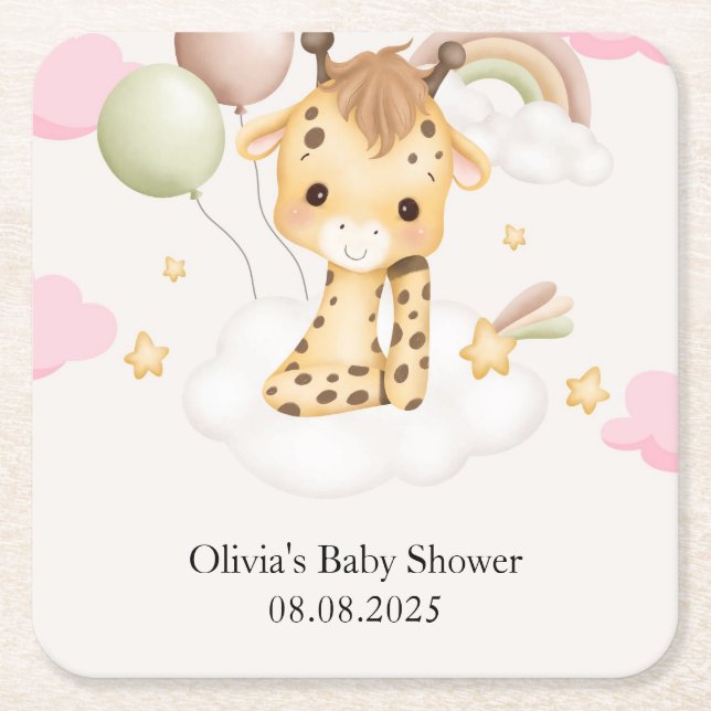 PORTA-COPO DE PAPEL QUADRADO BABY GIRAFFE BABY SHOWER  (Frente)