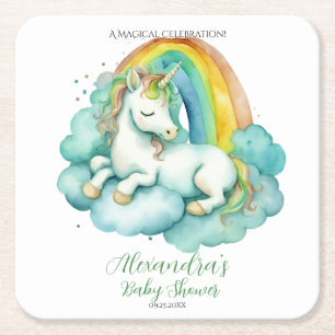 Porta-copo De Papel Quadrado Baby Unicorn Gender Neutrace Chá de fraldas