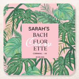 Porta-copo De Papel Quadrado Bachelorette Bridal Party Tropical Palm Rosa