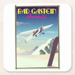 Porta-copo De Papel Quadrado Bad Gastein Austria Snowboard poster