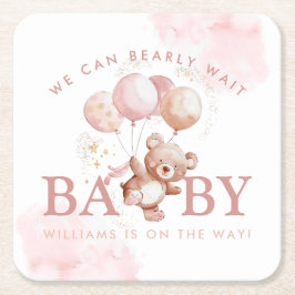 Porta-copo De Papel Quadrado BAILEY Pink Barly Wait Teddy Bear Chá de fraldas