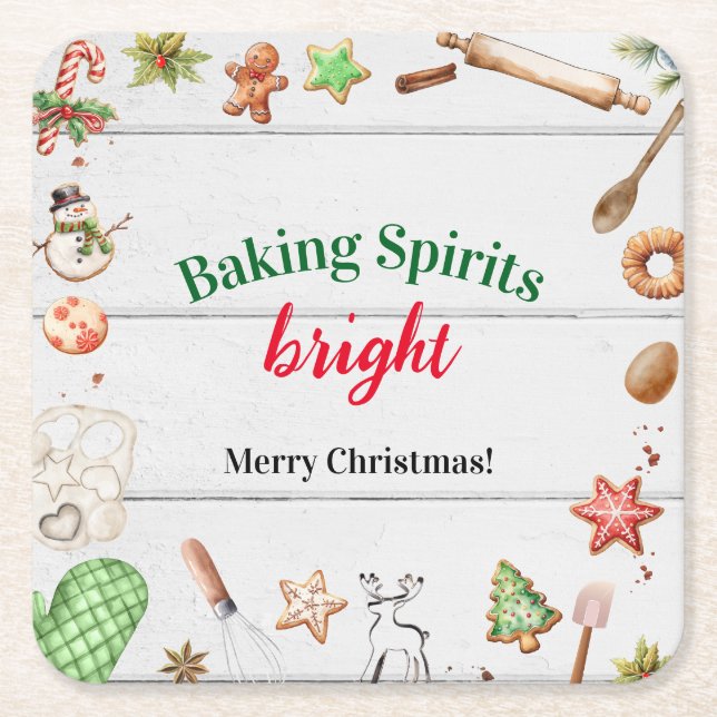 Porta-copo De Papel Quadrado Baking Spirits Bright Christmas (Frente)