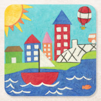 Balão de vela e ar quente com paisagem urbana