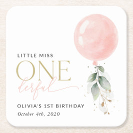 Porta-copo De Papel Quadrado Balão Rosa, Eucalyptus, Greenery, Primeiro Anivers