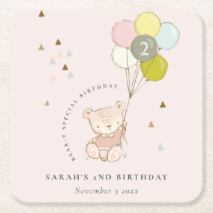 Porta-copo De Papel Quadrado Balão-Urso-Esbranquiçado Cor-de-rosa-branca, qualq