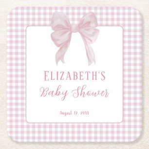Porta-copo De Papel Quadrado Balcão de Chuveira de Bebê Rosa com Laço Gingham