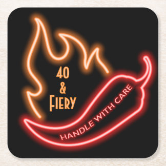 Porta-copo De Papel Quadrado Balcão para festa de 40 anos & Fiery Neon 40