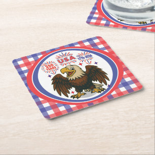 Porta-copo De Papel Quadrado Bald Eagle com Fireworks - EUA 250 Anos 1776-2026