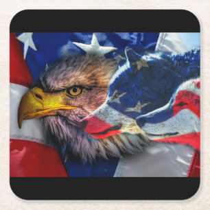 Porta-copo De Papel Quadrado Bald Eagle Wolf American Flag