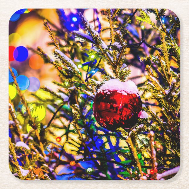 Porta-copo De Papel Quadrado Ball Red de Natal (Frente)