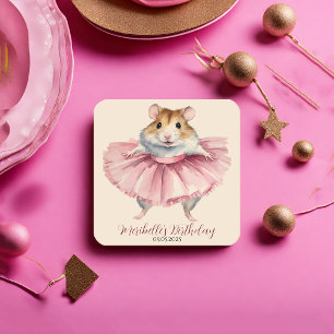 Porta-copo De Papel Quadrado Ballerina Hamster Girl Aniversário Obrigado