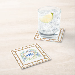 Porta-copo De Papel Quadrado Bambu & Olive Topiary Crest | Monograma