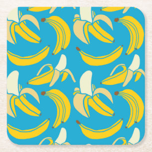 Porta-copo De Papel Quadrado Bananas amarelas, padrão de fundo azul